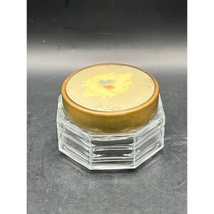 Vintage Octagon Glass‎ Vanity Jar Gold Tone Lid Floral Design Decor Empty